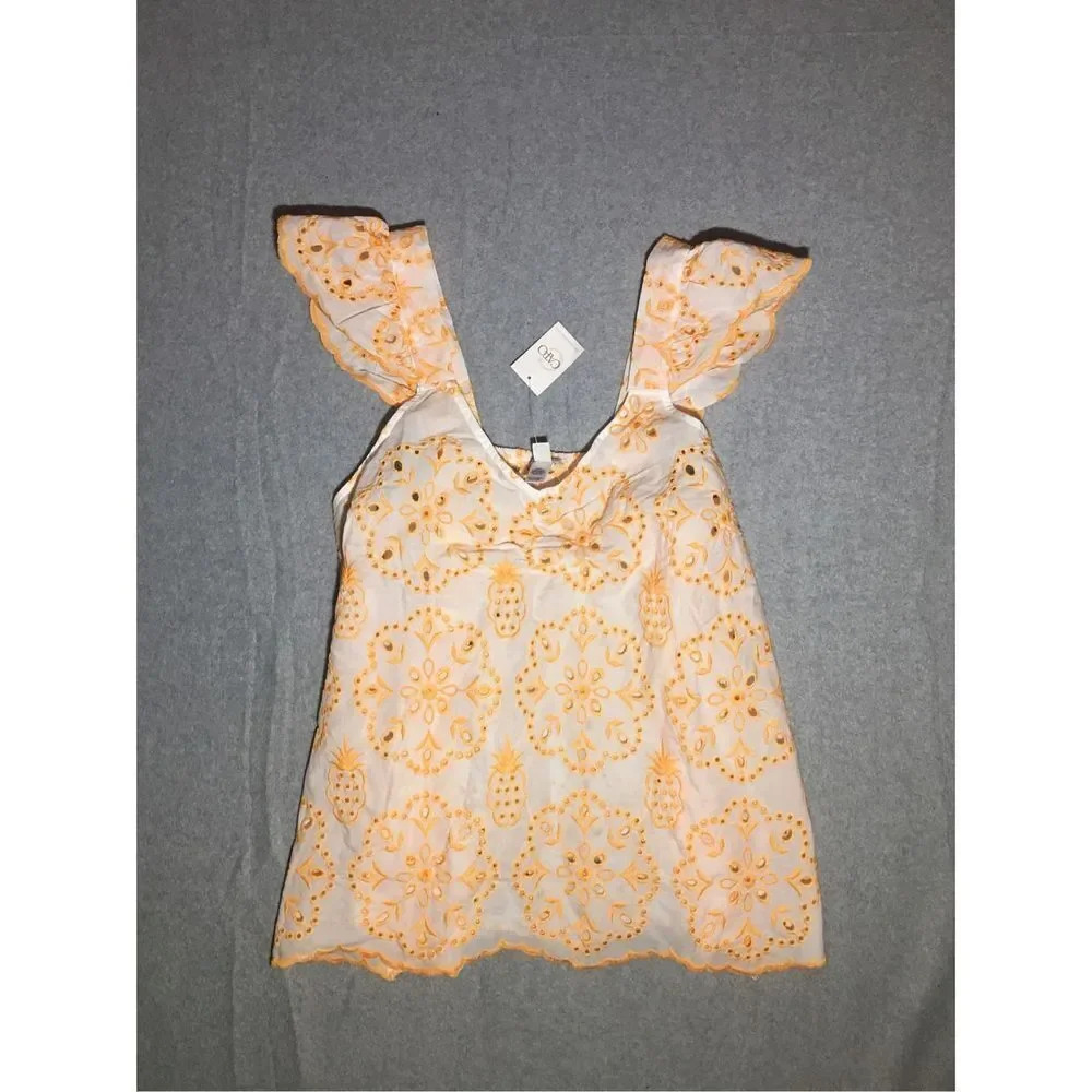 Womens NWT Cato Blouse Size 14/16 Orange White Boho Ruffle Tank Top Beachy